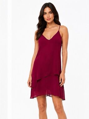 NWT | Krisa | V-Neck Layered Sleeveless Chiffon Mini Dress | Pink | Small